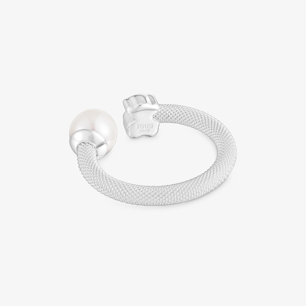 Pierścionek otwarty ze srebra z hodowlaną perłą Icon Mesh