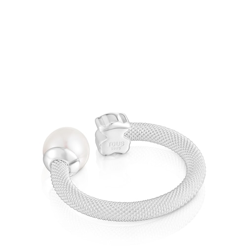 Anillo abierto de plata y perla cultivada Icon Mesh
