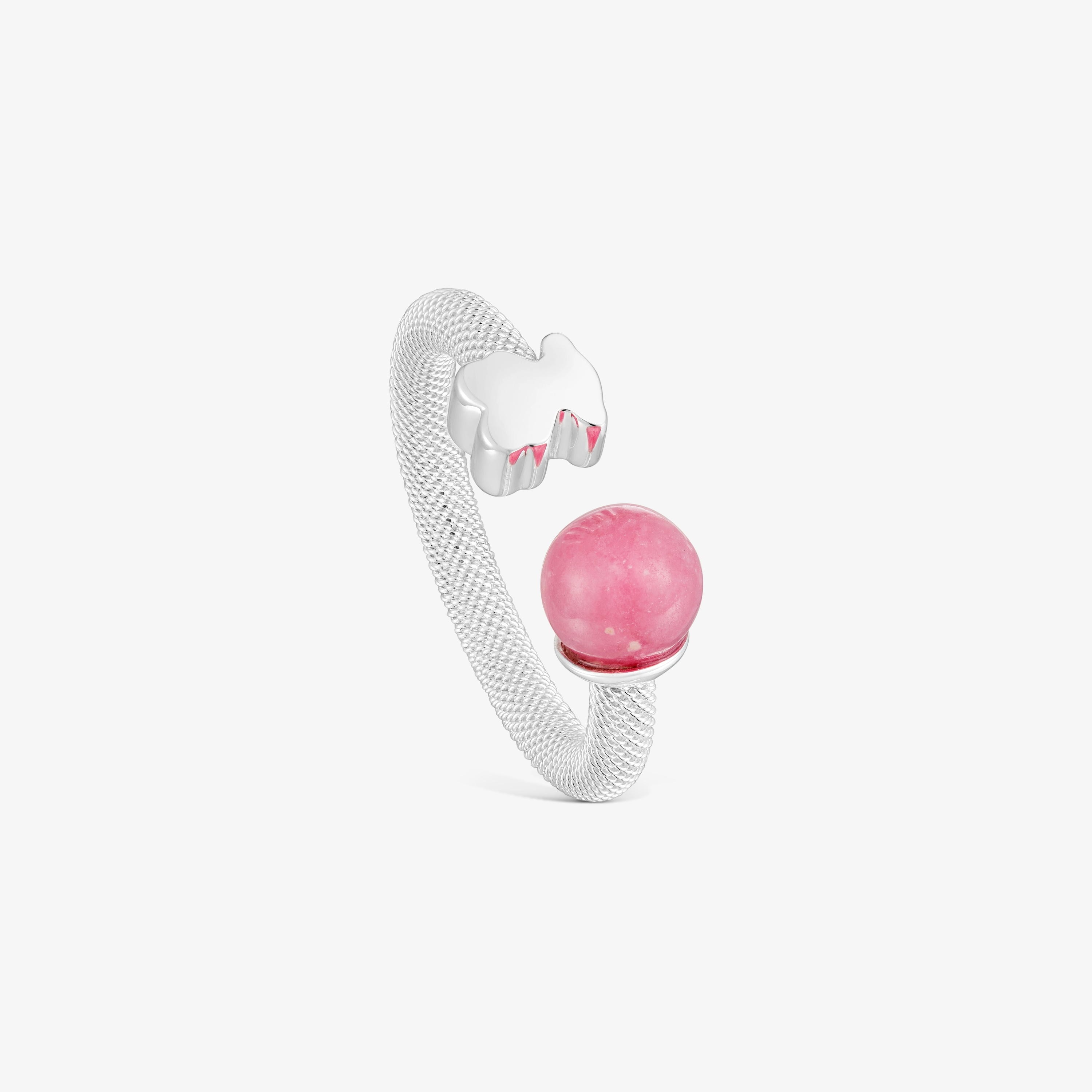 Silver Open ring with rhodonite Icon Mesh