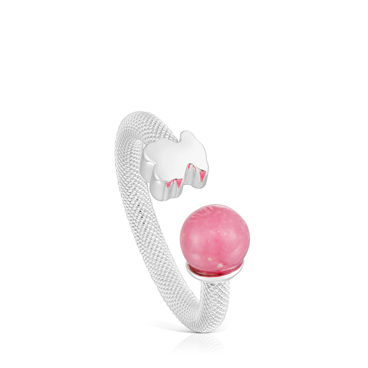 Tous - Anillo Abierto De Plata Y Rodonita Icon Mesh Talla 14