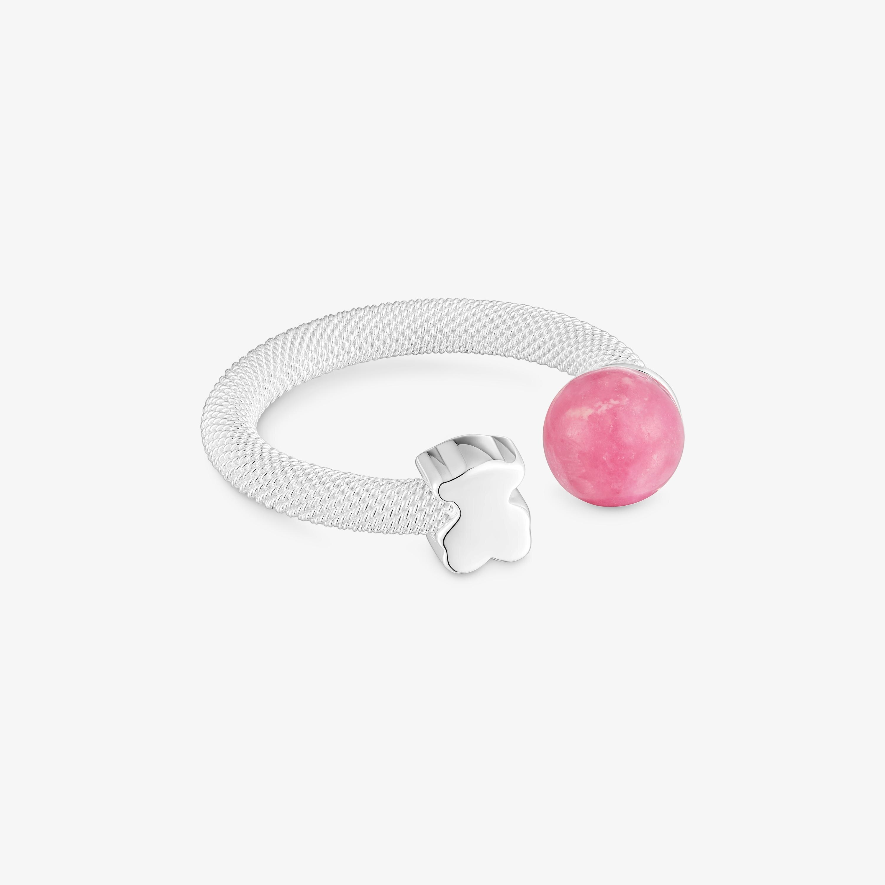 Silver Open ring with rhodonite Icon Mesh
