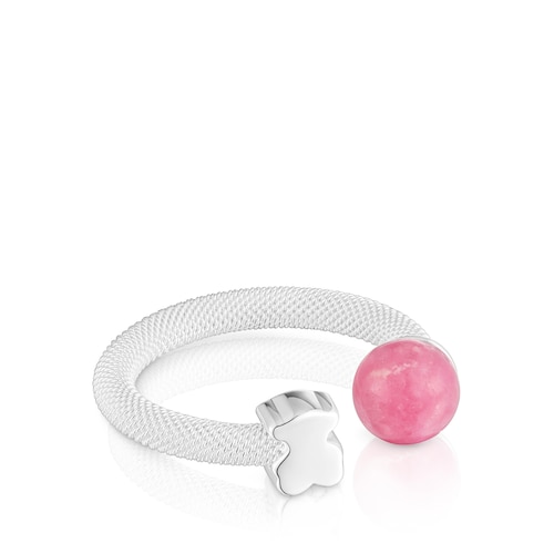 Anillo abierto de plata y rodonita Icon Mesh