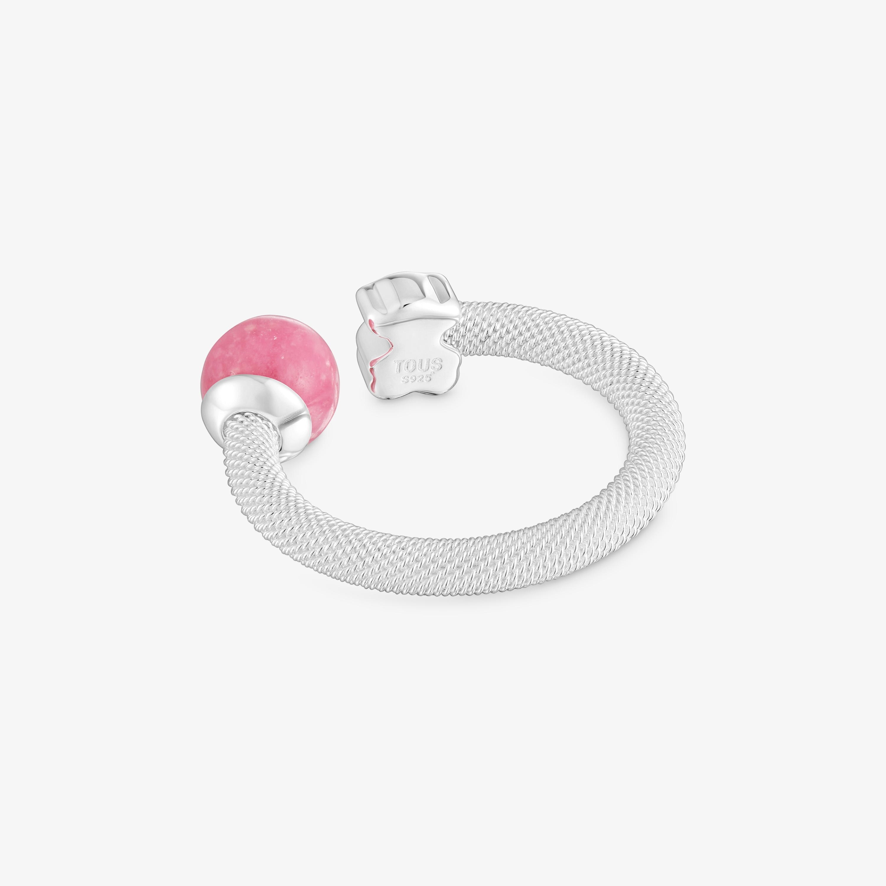 Silver Open ring with rhodonite Icon Mesh