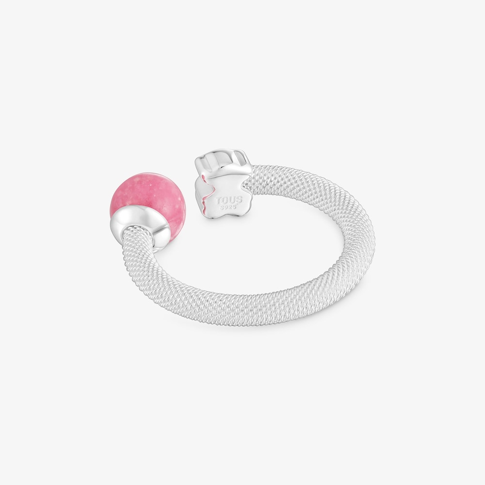 Stř&iacute;brn&yacute; Otevřen&yacute; prsten s&nbsp;rodonitem Icon Mesh