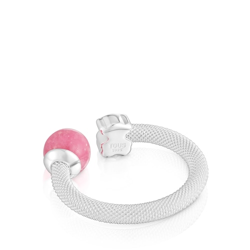 Anillo abierto de plata y rodonita Icon Mesh