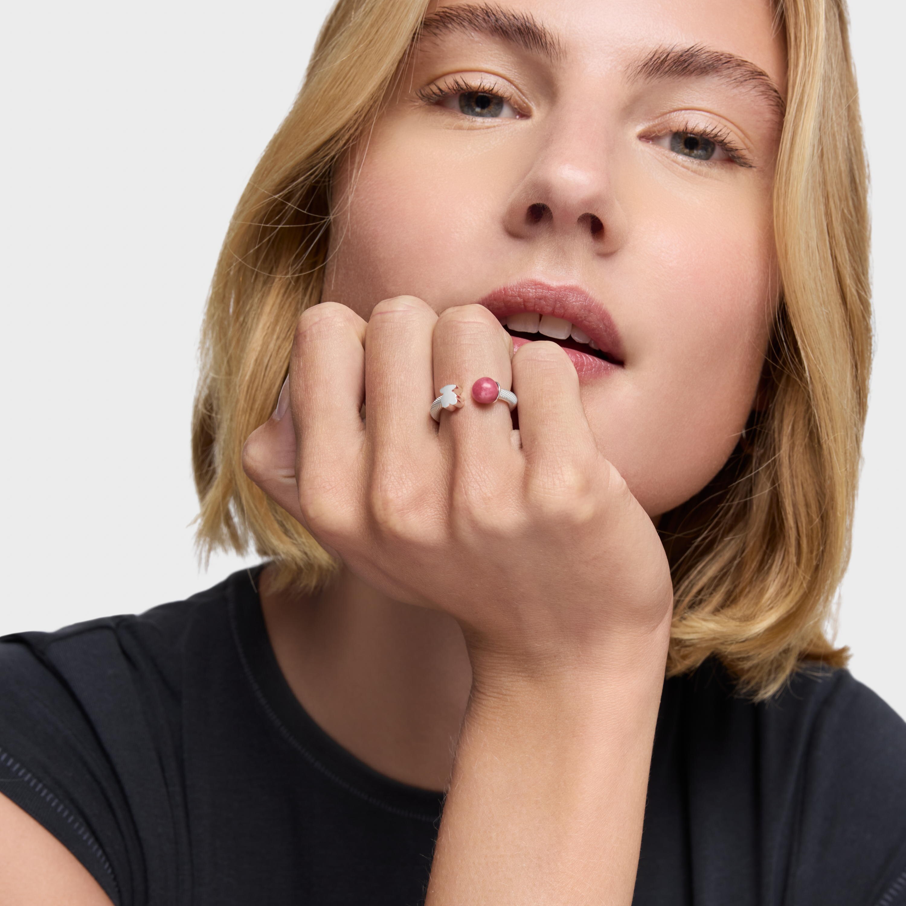 Silver Open ring with rhodonite Icon Mesh