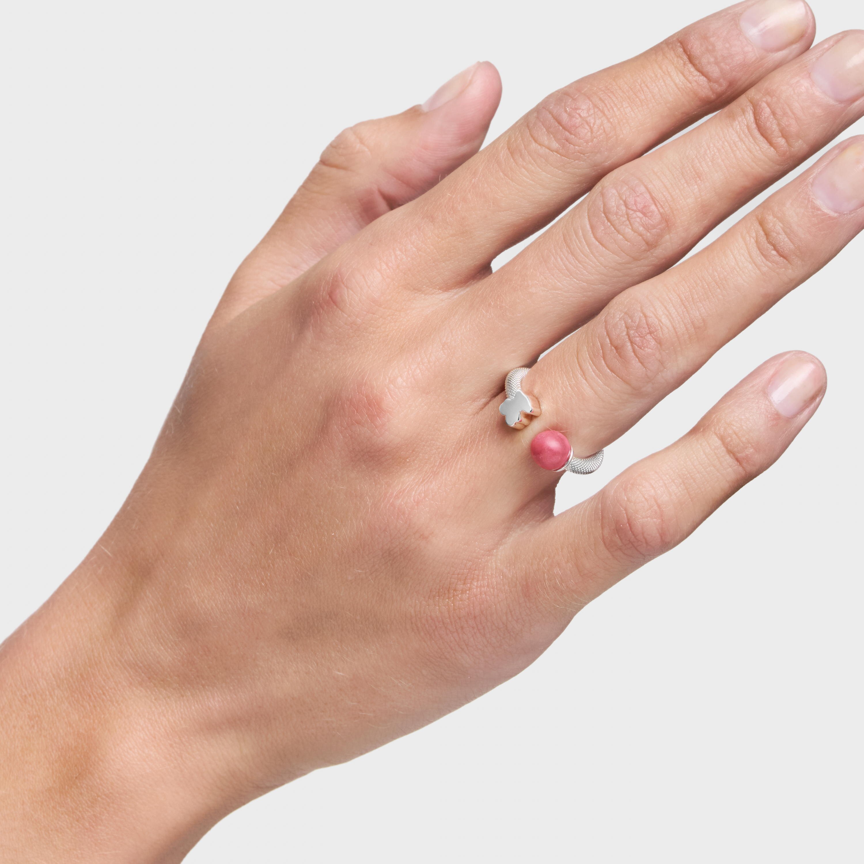 Silver Open ring with rhodonite Icon Mesh