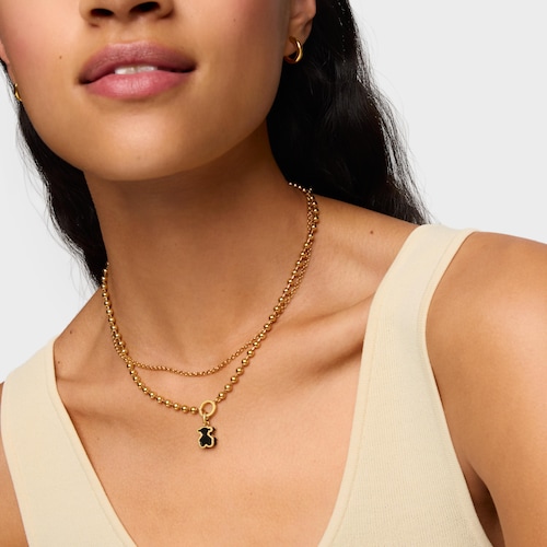 Colgante con baño de oro 18 kt sobre plata y metacrilato negro Galaxy