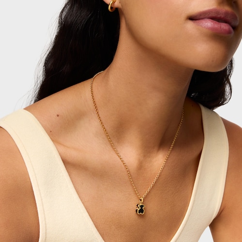 Colgante con baño de oro 18 kt sobre plata y metacrilato negro Galaxy