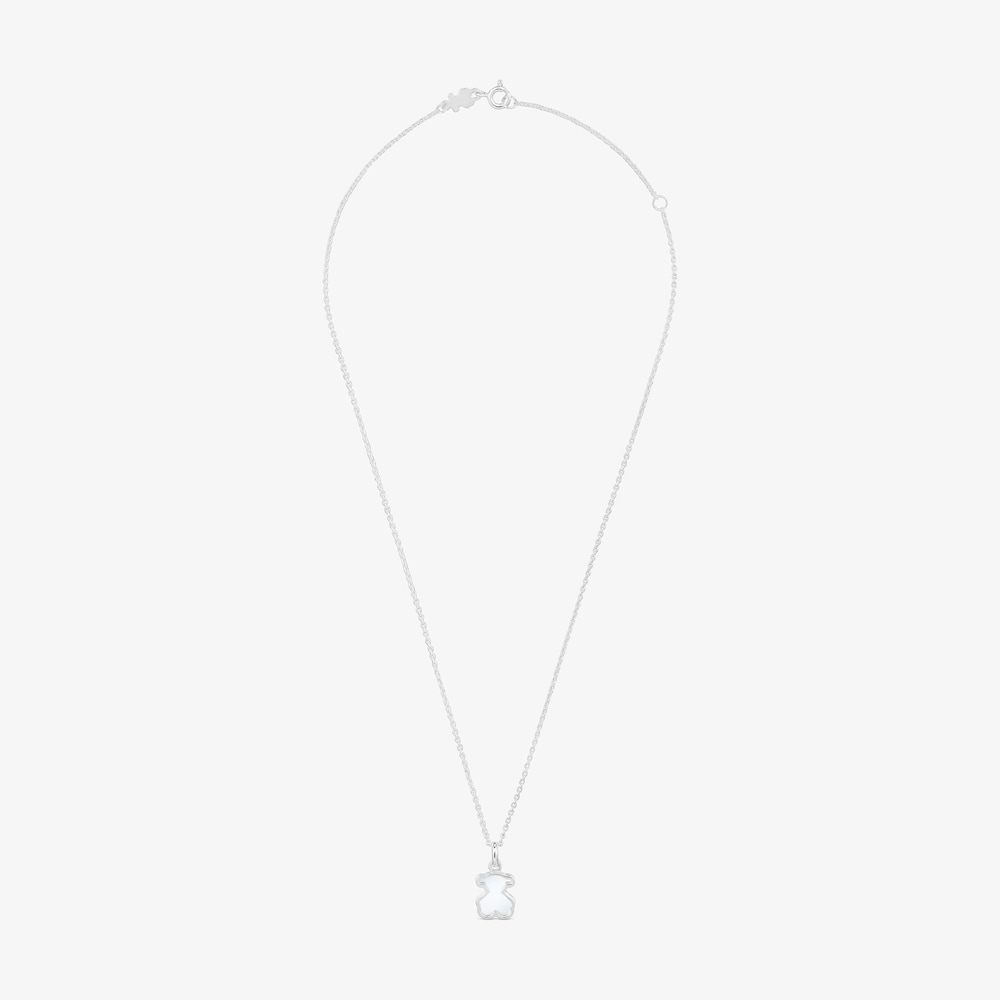 Kr&aacute;tk&yacute; stř&iacute;brn&yacute; N&aacute;hrdeln&iacute;k s&nbsp;b&iacute;l&yacute;m akrylov&yacute;m sklem Galaxy