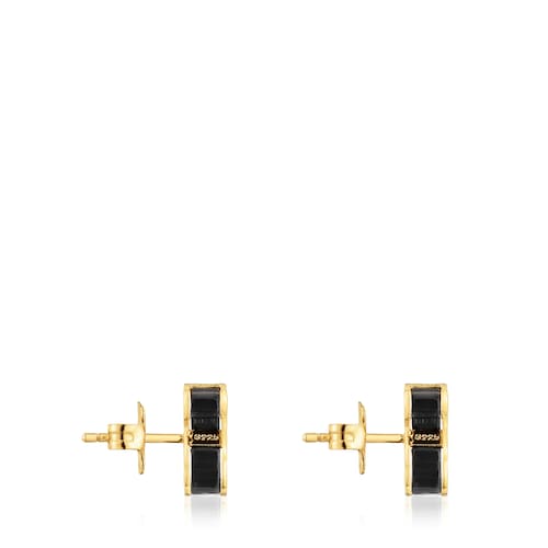 Pendientes con baño de oro 18 kt sobre plata y metacrilato negro Galaxy