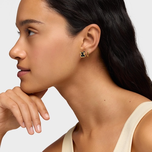 Pendientes con baño de oro 18 kt sobre plata y metacrilato negro Galaxy