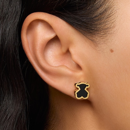 Pendientes con baño de oro 18 kt sobre plata y metacrilato negro Galaxy