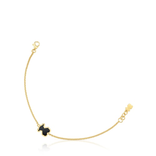 Pulsera con baño de oro 18 kt sobre plata y metacrilato negro Galaxy
