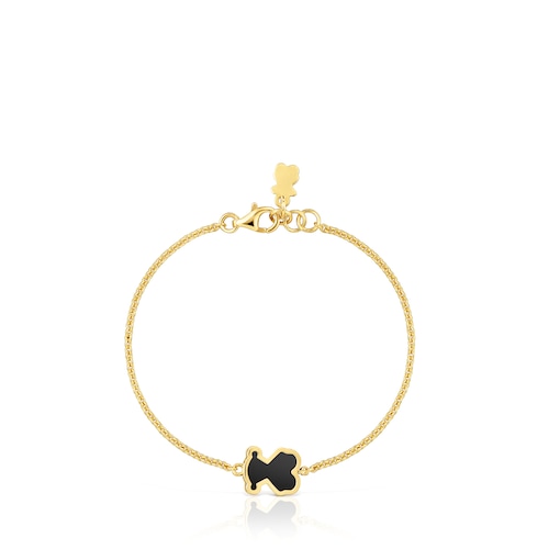 Pulsera con baño de oro 18 kt sobre plata y metacrilato negro Galaxy
