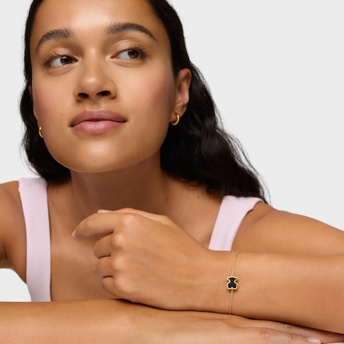 Pulsera con baño de oro 18 kt sobre plata y metacrilato negro Galaxy