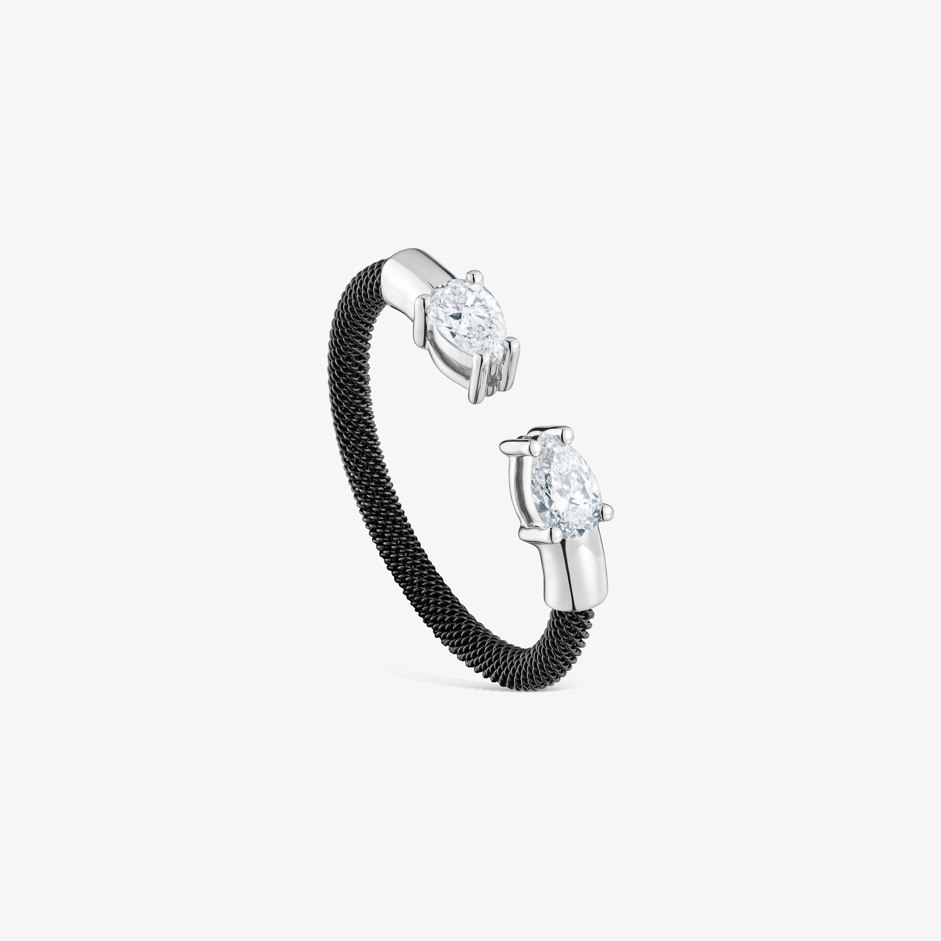 Platinum, black steel and lab-grown diamonds Open ring TOUS Mesh LGD