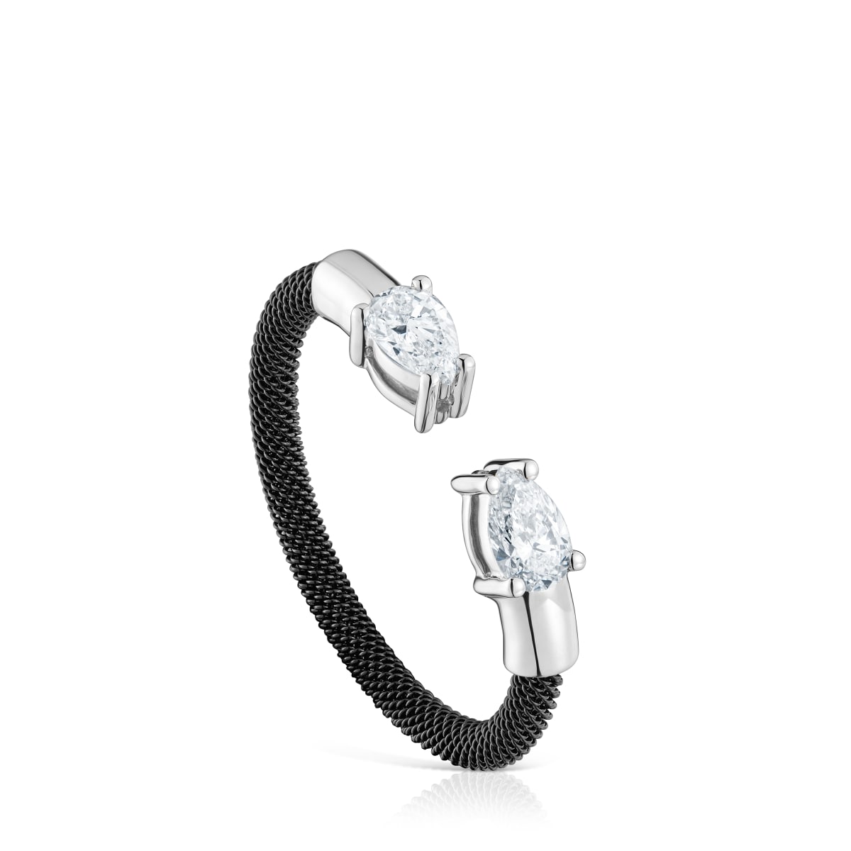 Tous - Anillo Abierto De Platino, Acero Negro Y Diamantes Creados En Laboratorio Tous Mesh Lgd Talla 11