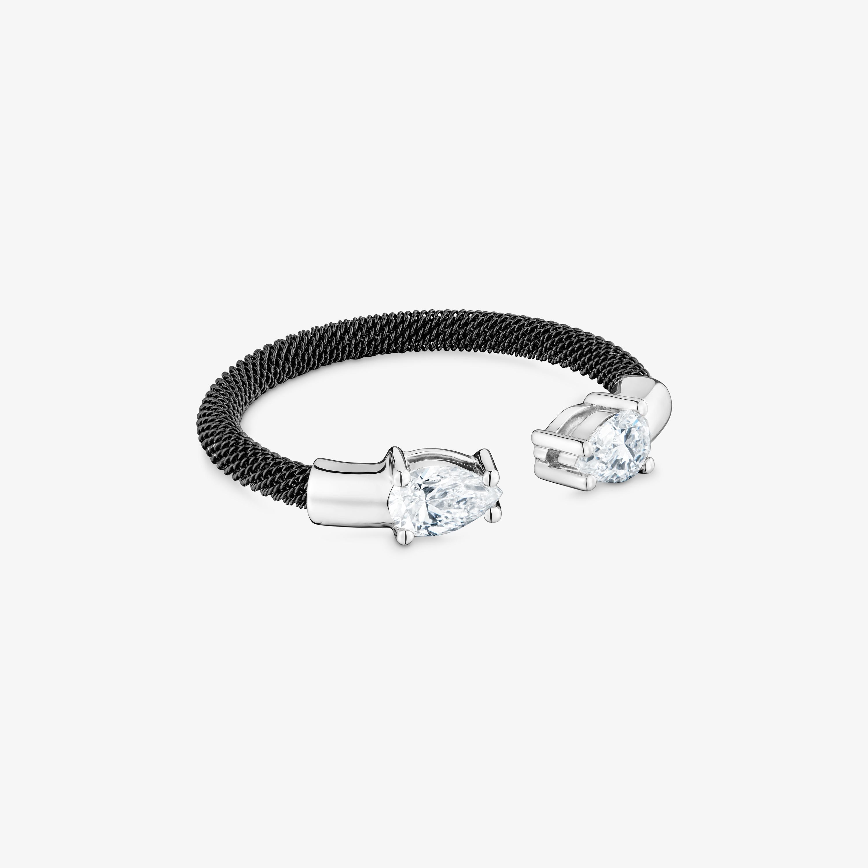 Platinum, black steel and lab-grown diamonds Open ring TOUS Mesh LGD
