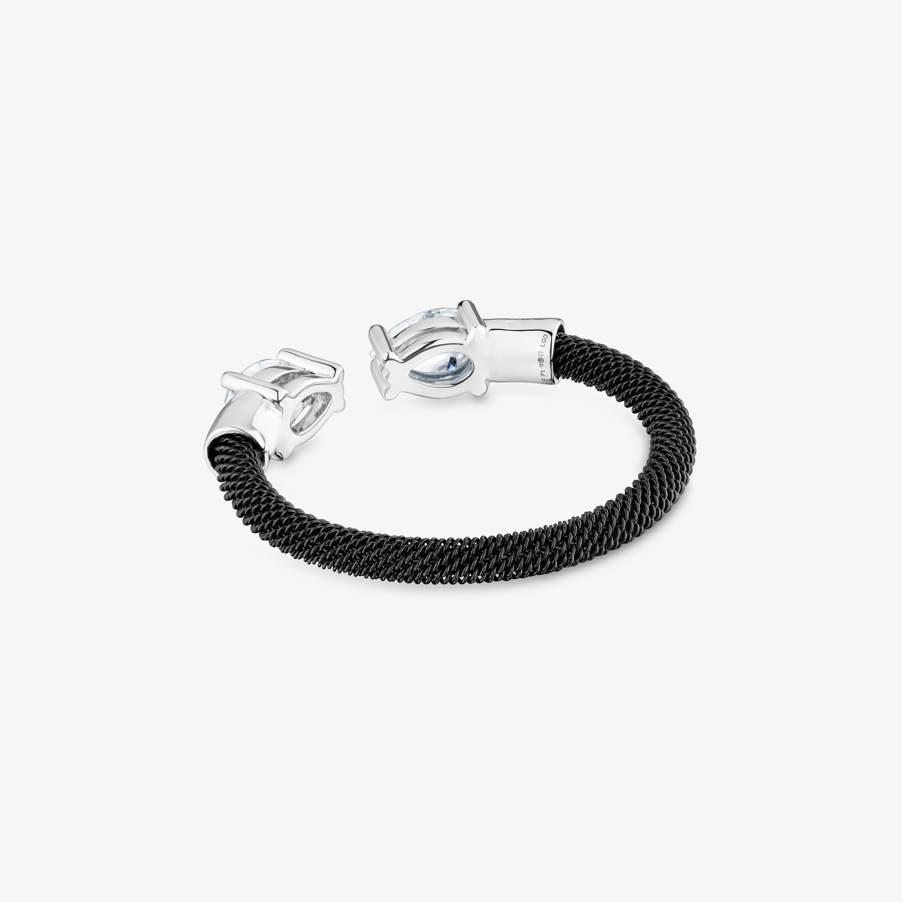 Platinum, black steel and lab-grown diamonds Open ring TOUS Mesh LGD
