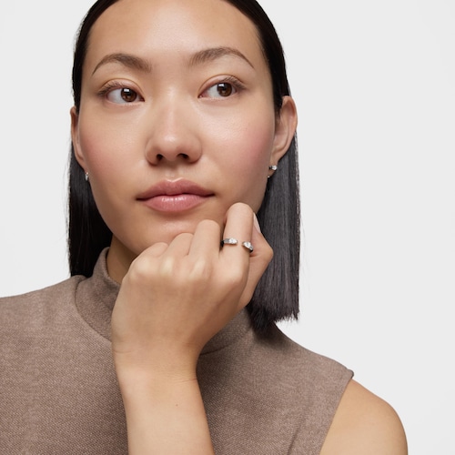 Anillo abierto de platino, acero negro y diamantes creados en laboratorio TOUS Mesh LGD