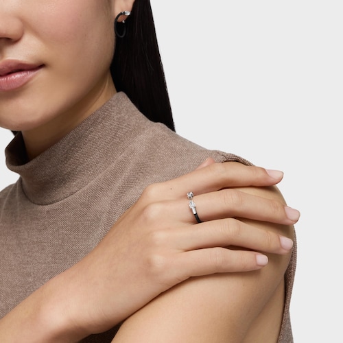 Anillo abierto de platino, acero negro y diamantes creados en laboratorio TOUS Mesh LGD