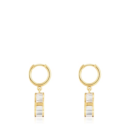 Pendientes de aro con baño de oro 18 kt sobre plata y metacrilato blanco Galaxy