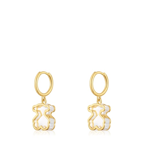 Pendientes de aro con baño de oro 18 kt sobre plata y metacrilato blanco Galaxy