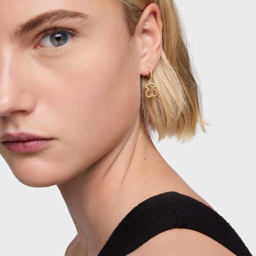 Pendientes de aro con baño de oro 18 kt sobre plata y metacrilato blanco Galaxy