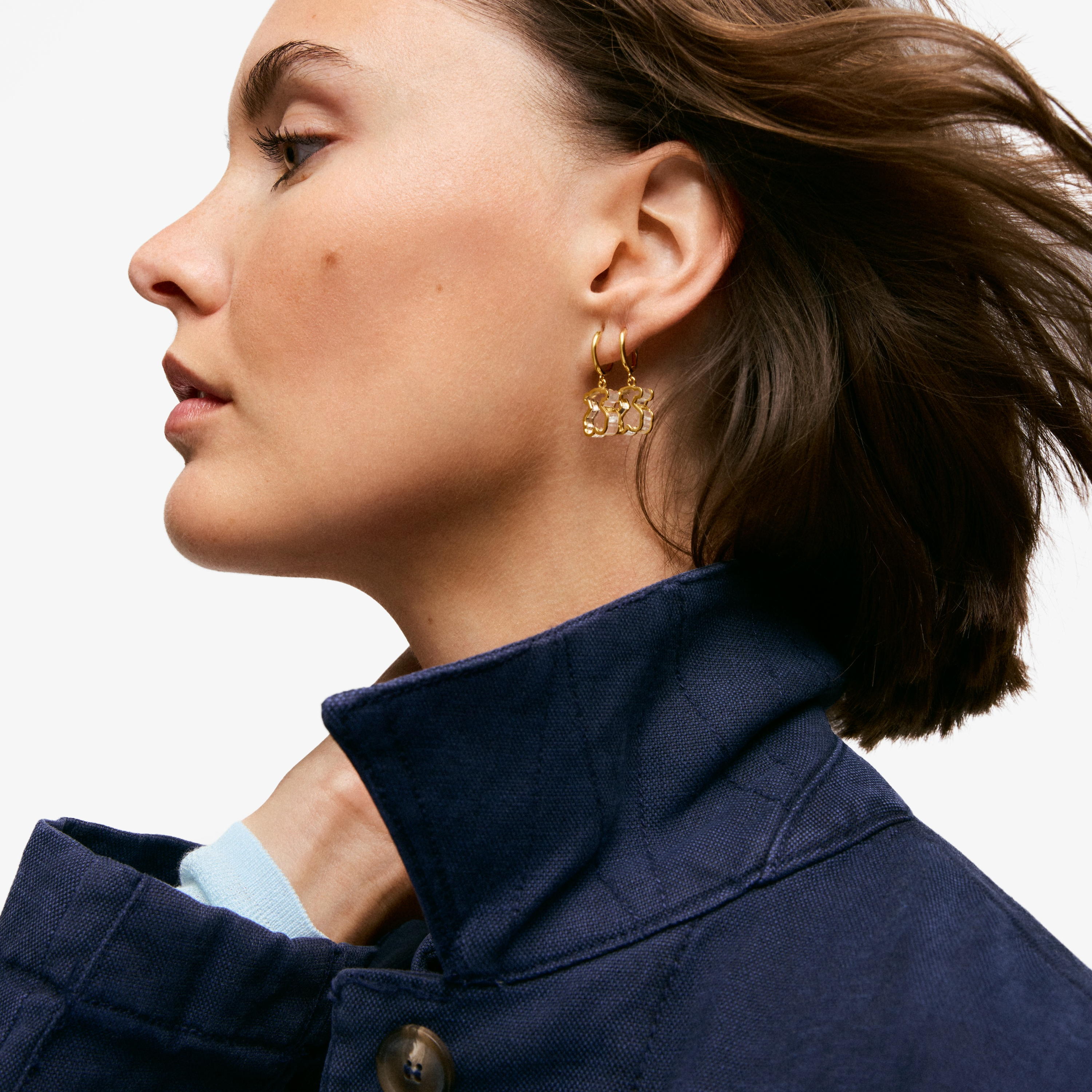 Hoop earrings with 18K gold vermeil and white acrylic glass Galaxy