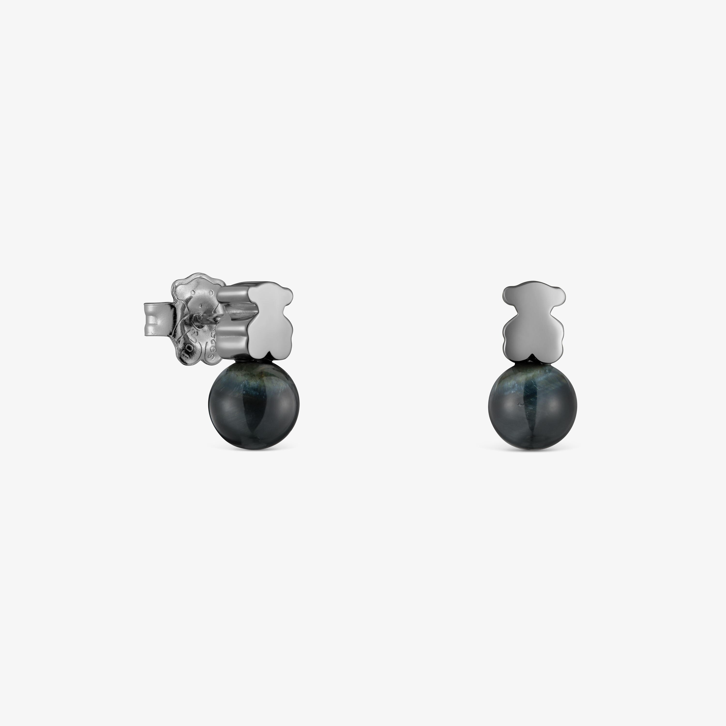 Dark silver Earrings with falcon’s eye Icon Mesh
