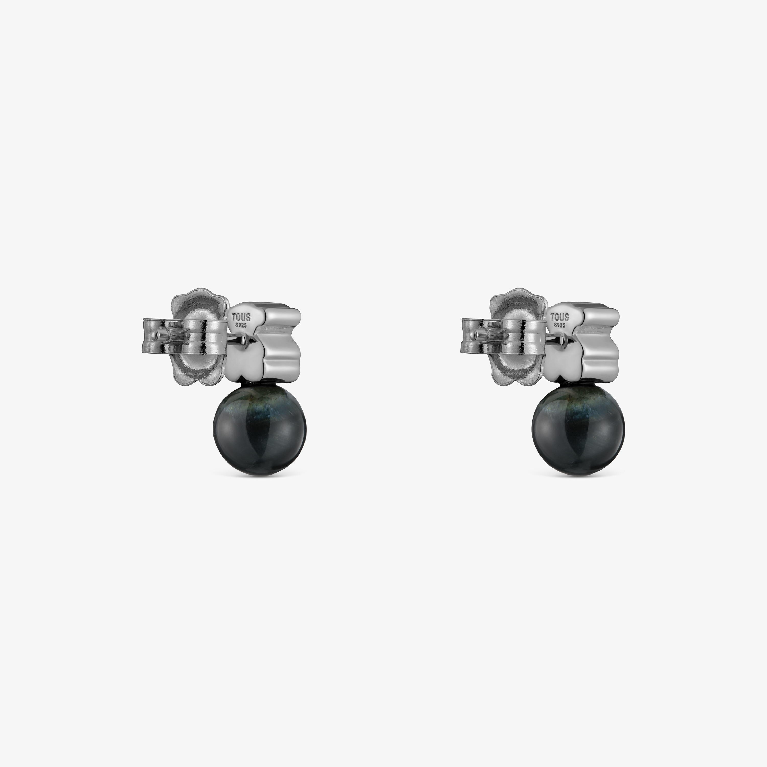 Dark silver Earrings with falcon’s eye Icon Mesh