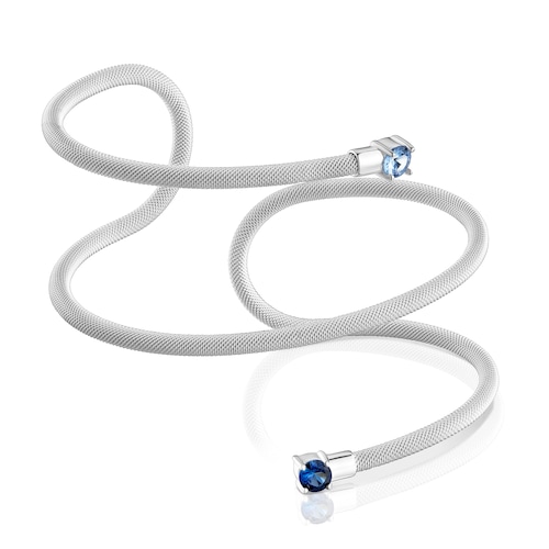 Pulsera esclava de plata doble y gemas creadas en laboratorio TOUS Mesh LGG