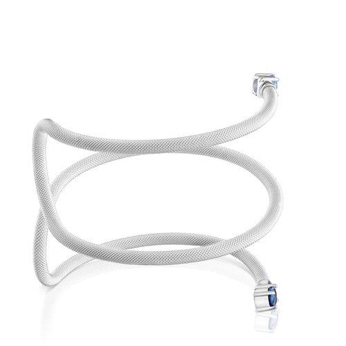 Pulsera esclava de plata doble y gemas creadas en laboratorio TOUS Mesh LGG