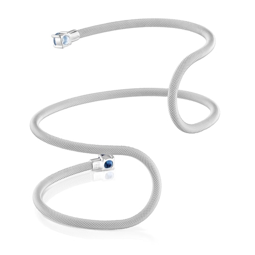 Pulsera esclava de plata doble y gemas creadas en laboratorio TOUS Mesh LGG