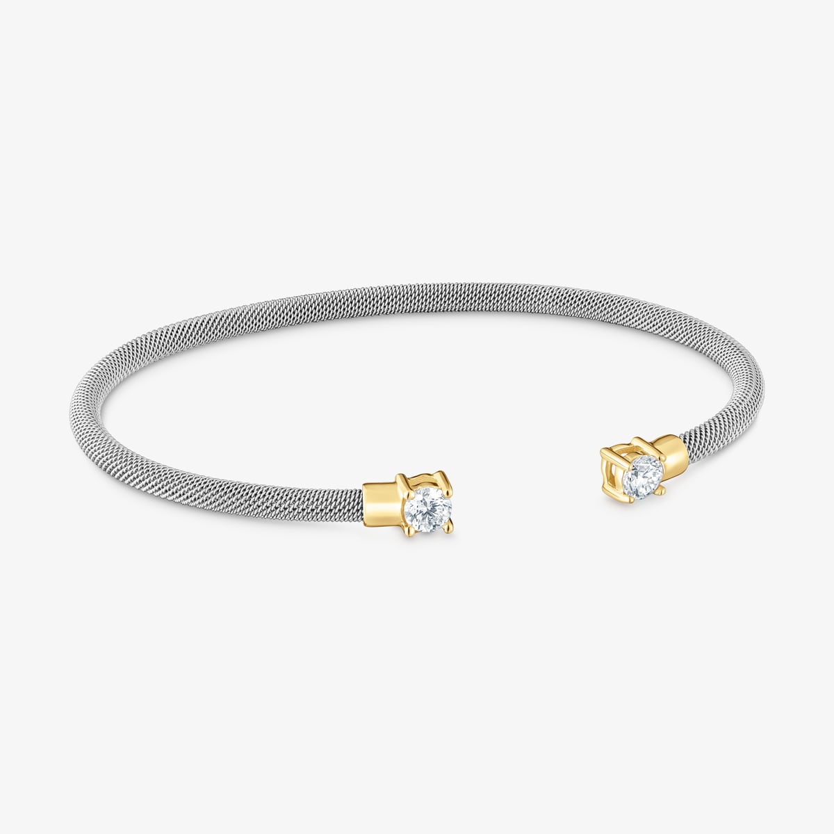Tous - Pulsera Esclava Acero, Oro 14 Kt Y Diamantes Creados En Laboratorio Tous Mesh Lgd - Transparente