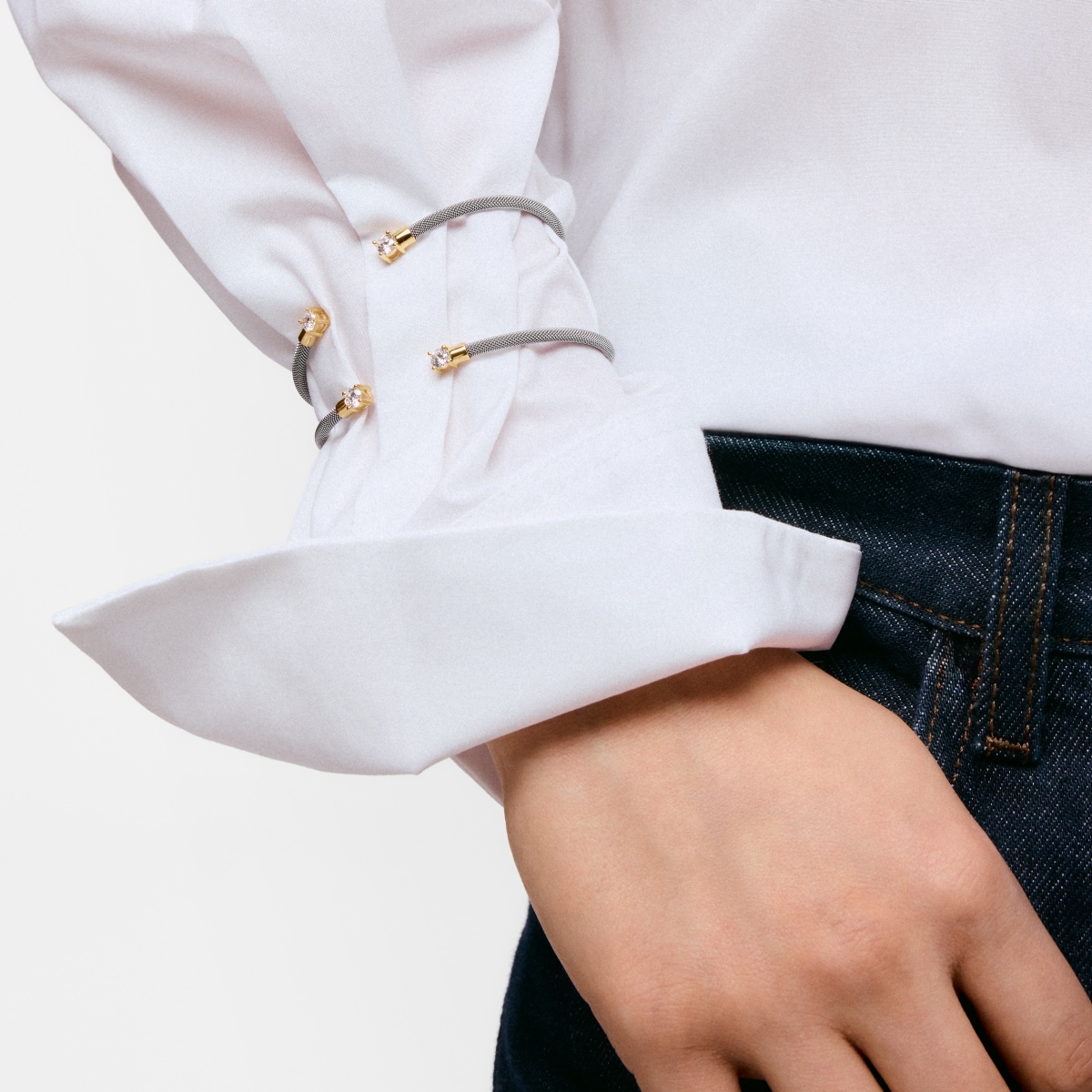 Tous - Pulsera Esclava Acero, Oro 14 Kt Y Diamantes Creados En Laboratorio Tous Mesh Lgd - Transparente