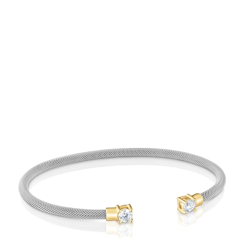 Pulsera esclava acero, oro 14 kt  y diamantes creados en laboratorio TOUS Mesh LGD