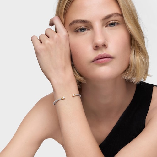 Pulsera esclava acero, oro 14 kt  y diamantes creados en laboratorio TOUS Mesh LGD