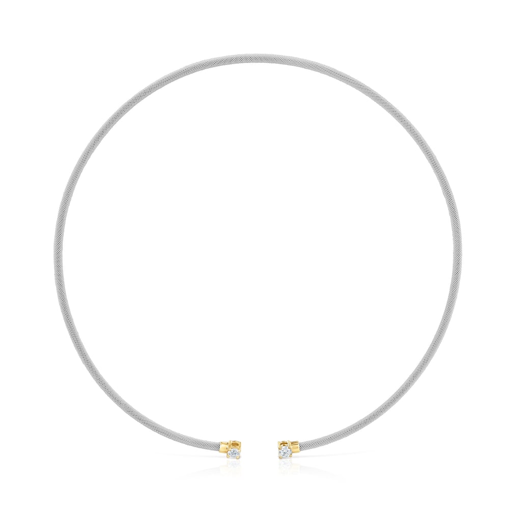 Collar abierto de acero, oro 14 kt  y diamantes creados en laboratorio TOUS Mesh LGD image number 0