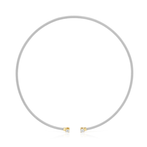 Collar abierto de acero, oro 14 kt  y diamantes creados en laboratorio TOUS Mesh LGD