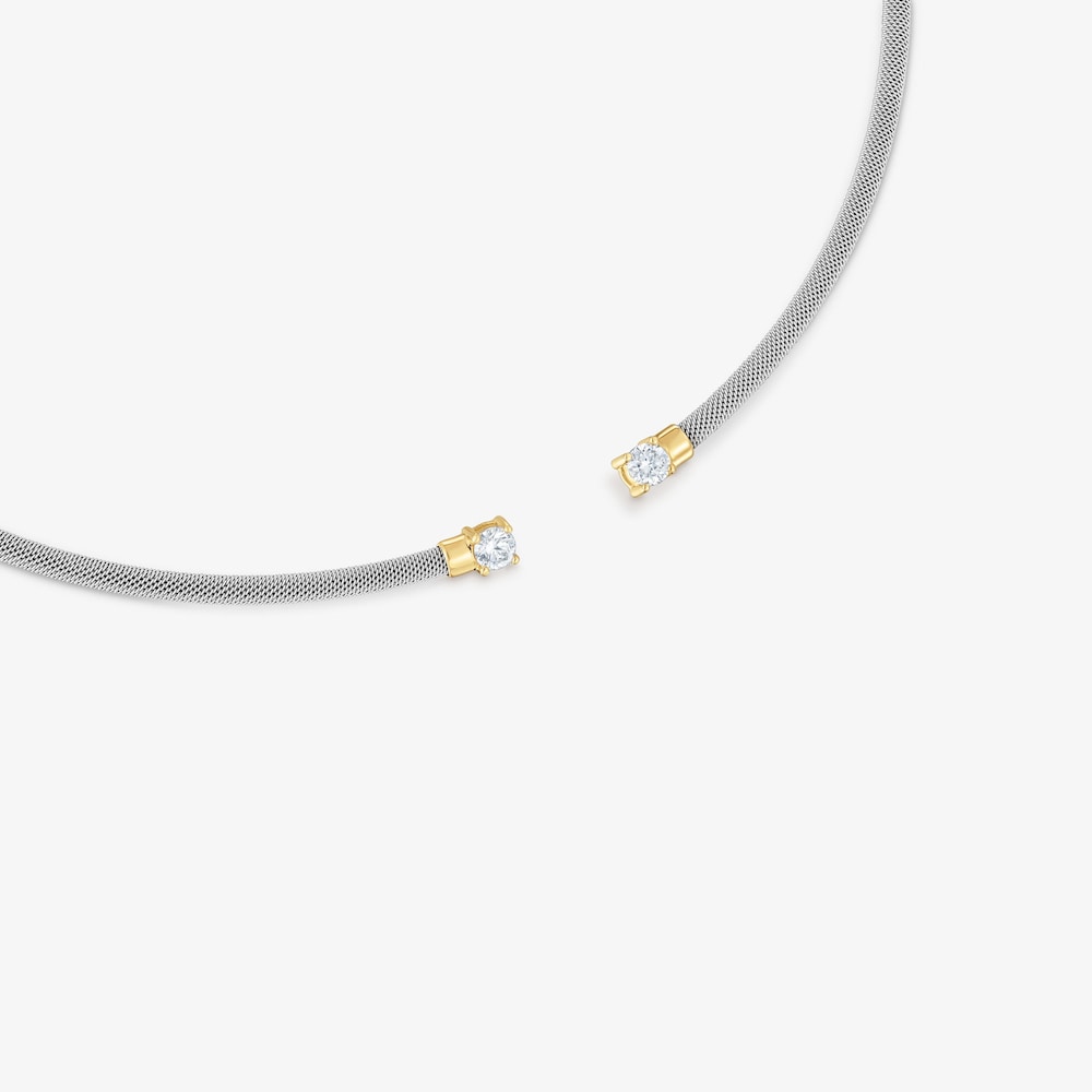 Collar abierto de acero, oro 14 kt  y diamantes creados en laboratorio TOUS Mesh LGD