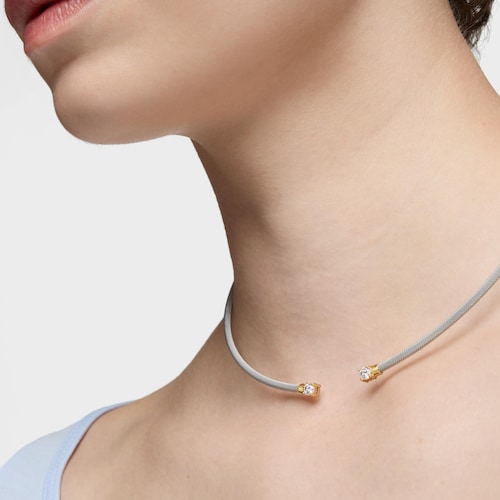 Collar abierto de acero, oro 14 kt  y diamantes creados en laboratorio TOUS Mesh LGD