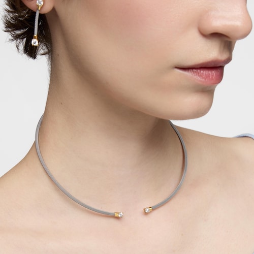 Collar abierto de acero, oro 14 kt  y diamantes creados en laboratorio TOUS Mesh LGD