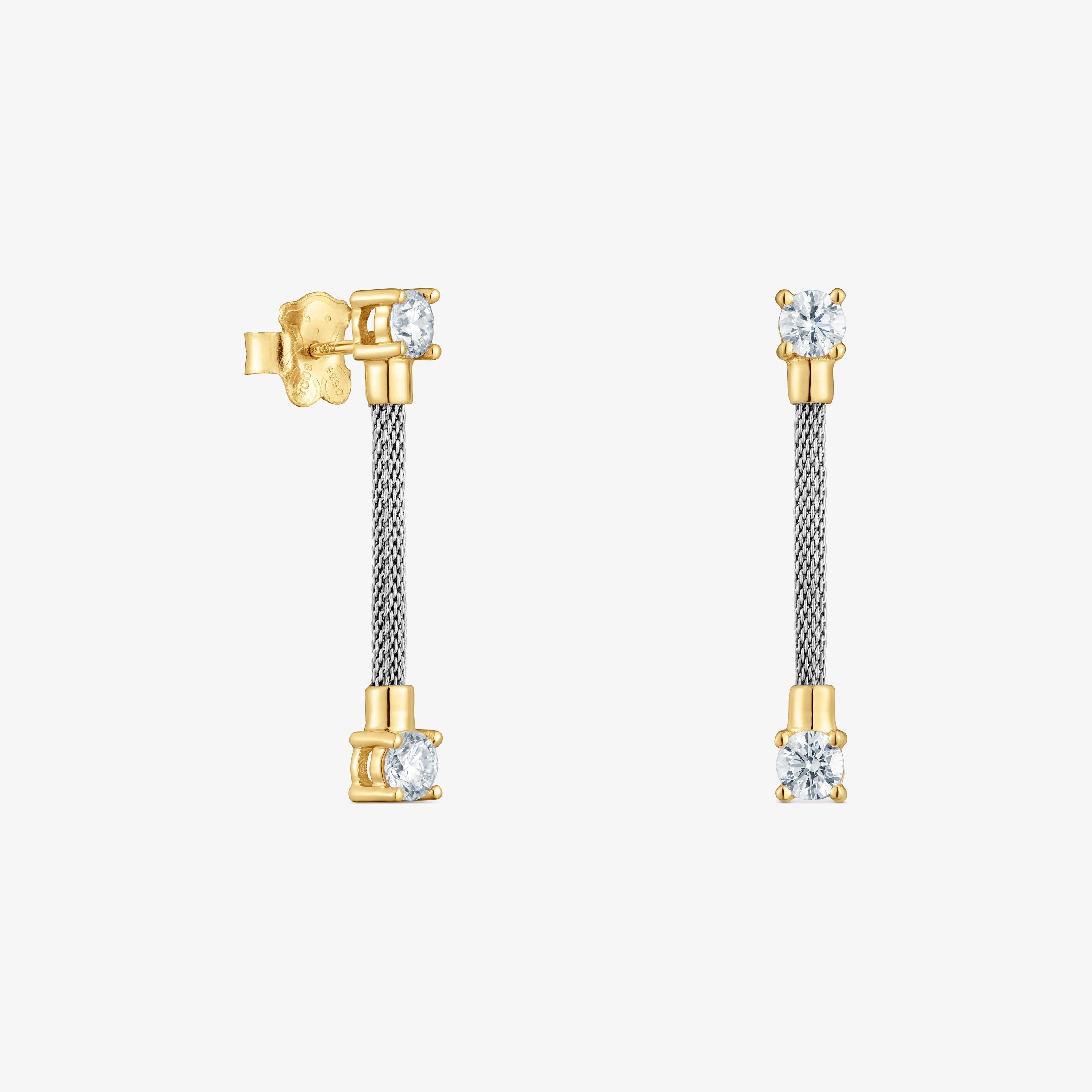 Long, steel, 14K solid gold and lab-grown diamonds Earrings TOUS Mesh LGD