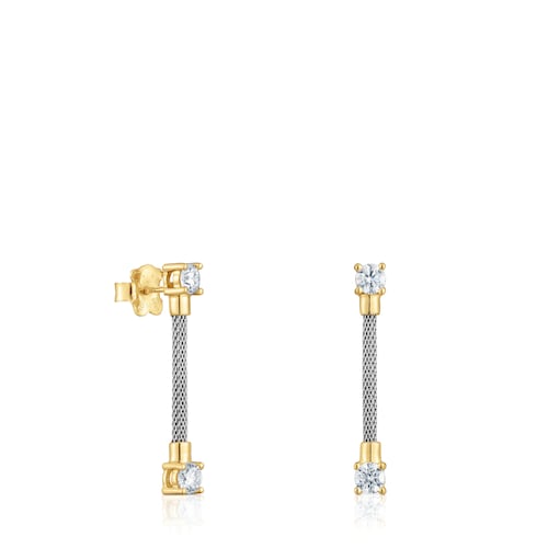 Pendientes largos de acero, oro 14 kt  y diamantes creados en laboratorio TOUS Mesh LGD