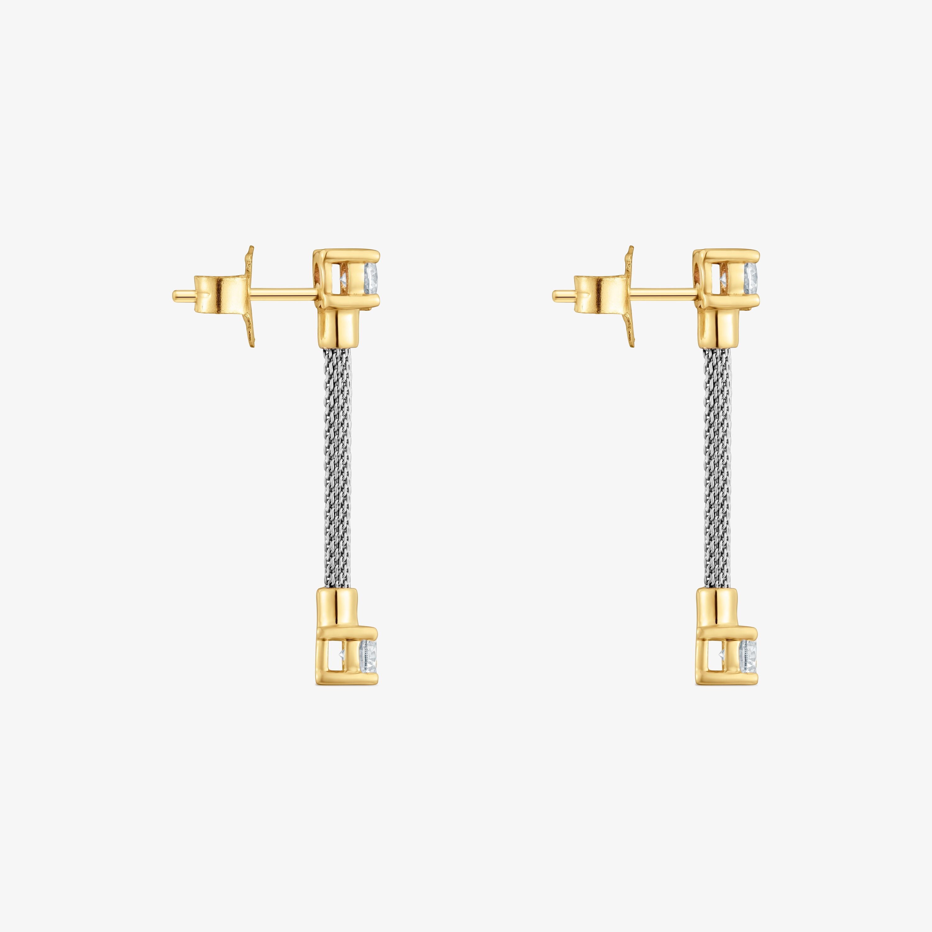 Long, steel, 14K solid gold and lab-grown diamonds Earrings TOUS Mesh LGD