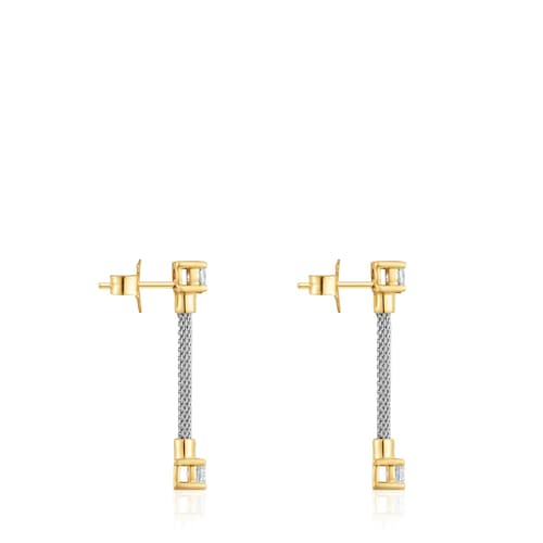 Pendientes largos de acero, oro 14 kt  y diamantes creados en laboratorio TOUS Mesh LGD