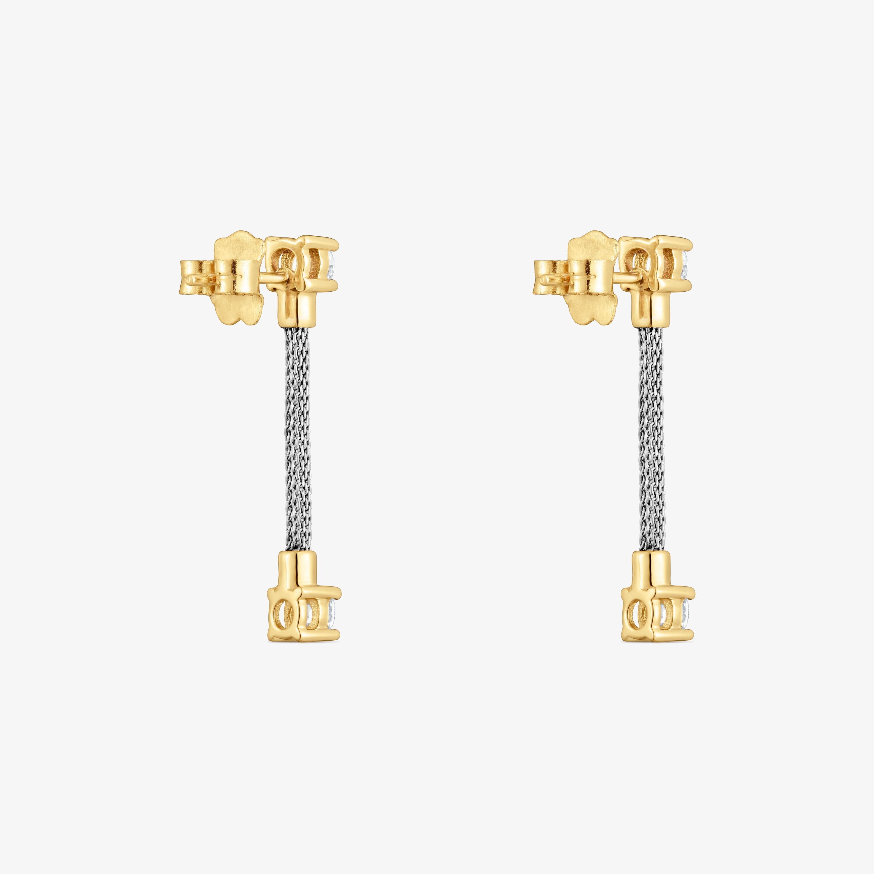 Long, steel, 14K solid gold and lab-grown diamonds Earrings TOUS Mesh LGD