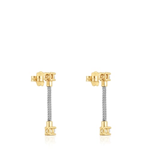 Pendientes largos de acero, oro 14 kt  y diamantes creados en laboratorio TOUS Mesh LGD